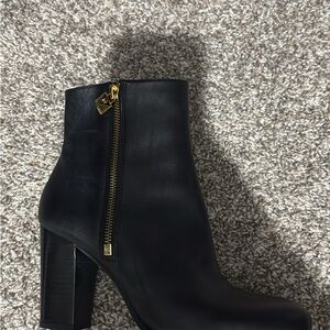 Michael Kors Black Leather Ankle Boot with Gold-Tone Zip